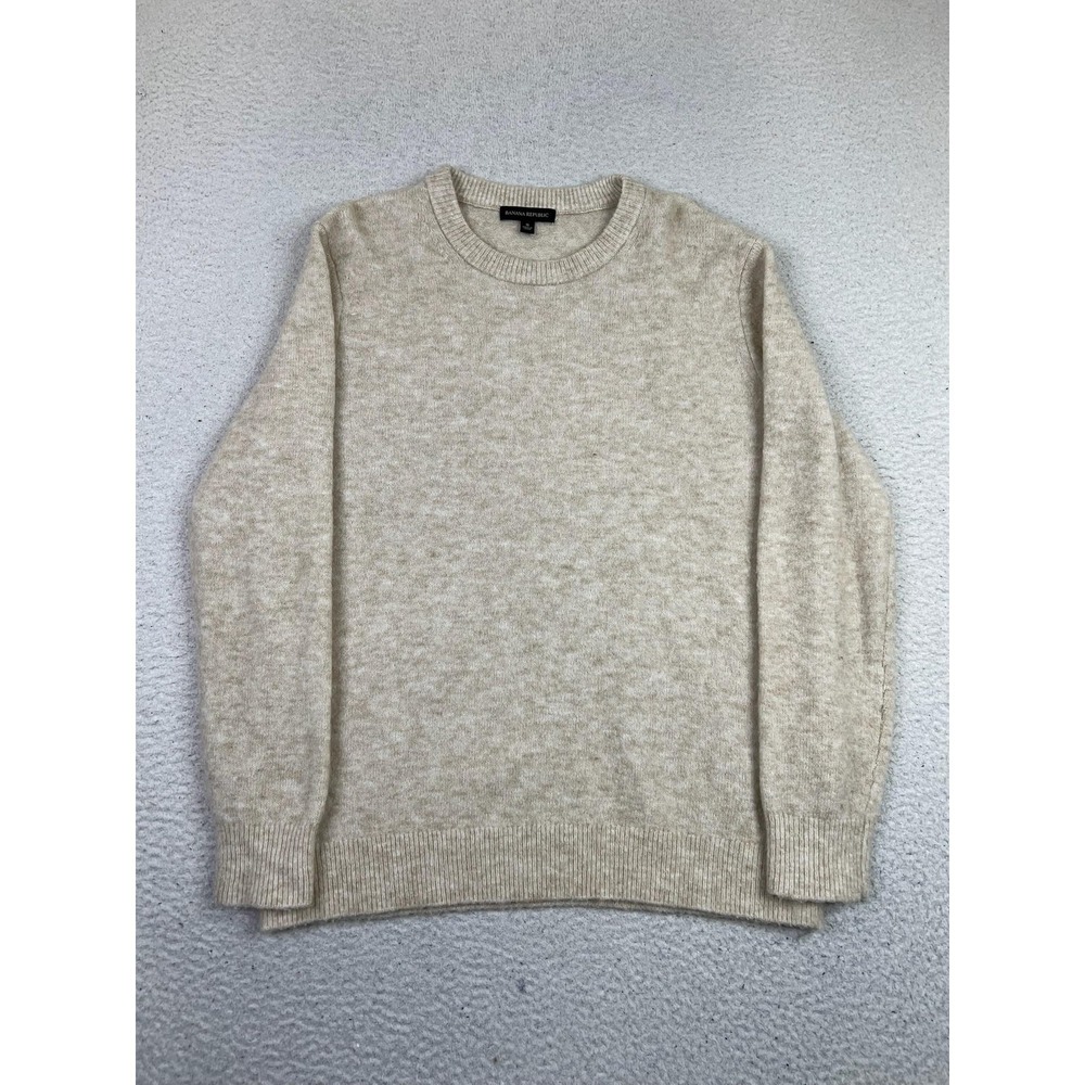 Banana Republic Fluffy Crew Sweater Womens Small Beige Wool Mohair 361397